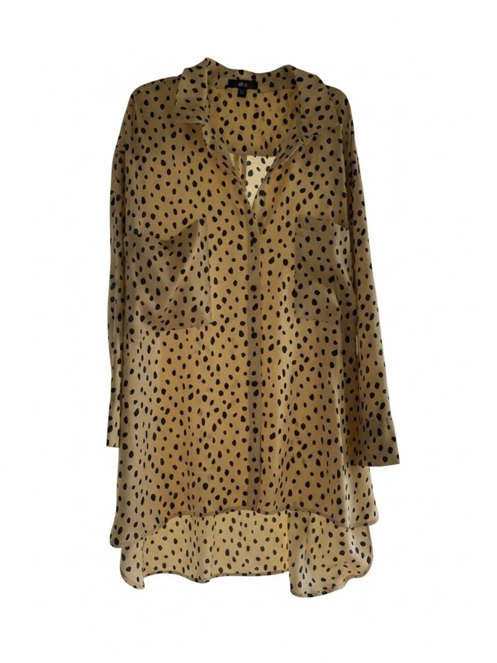 ellos Tan Polka Dot Long Sleeve Button-Down Blouse